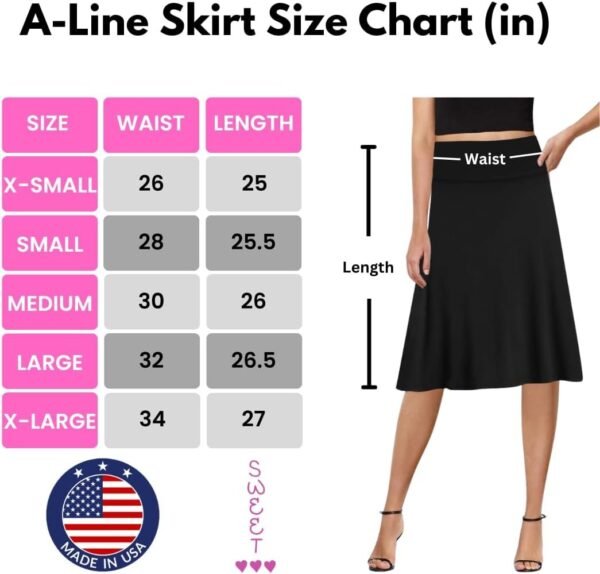 A-Line Midi Skirts for Women- High Waist Knee Length Casual Flared Flowy Skirt Made in USA