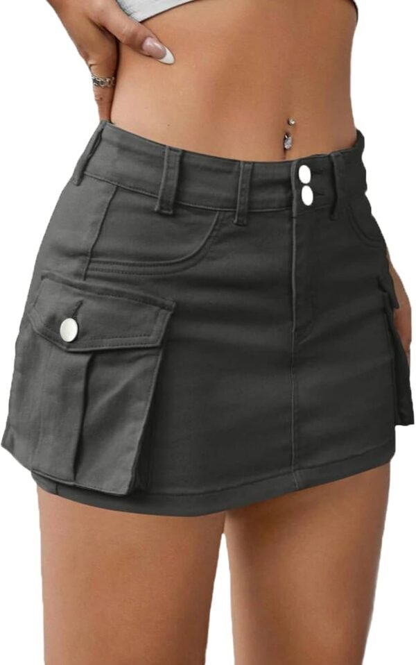 Low Waist Skirt Women Button Mini Denim Skirt with Pocket Mini Skirt