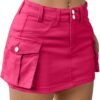 Low Waist Skirt Women Button Mini Denim Skirt with Pocket Mini Skirt