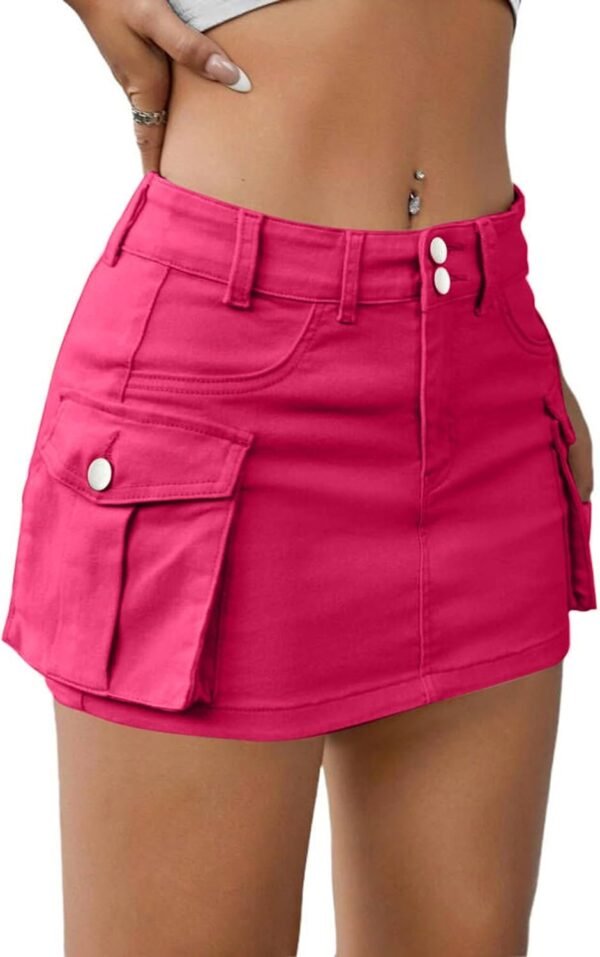 Low Waist Skirt Women Button Mini Denim Skirt with Pocket Mini Skirt