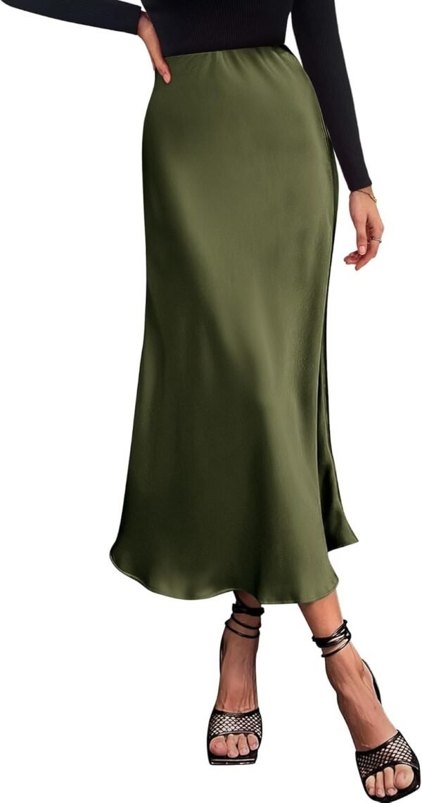 2024 Women Long Satin Summer Spring Skirt Silk Elegant High Waist Cocktail Party Wedding Flared A-Line Midi Skirts