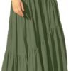 Women's Boho Elastic High Waist Pleated A-Line Flowy Swing Asymmetric Tiered Maxi Long Skirt Dress with Pockets