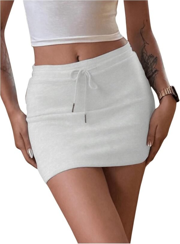 Women's Drawstring Waist Bodycon Skirt Skinny Mini Length Casual Plain Skirts