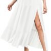 Women's 2024 Summer High Waist Flowy Maxi Skirt High Slit A Line Beach Boho Long Skirts with Pockets