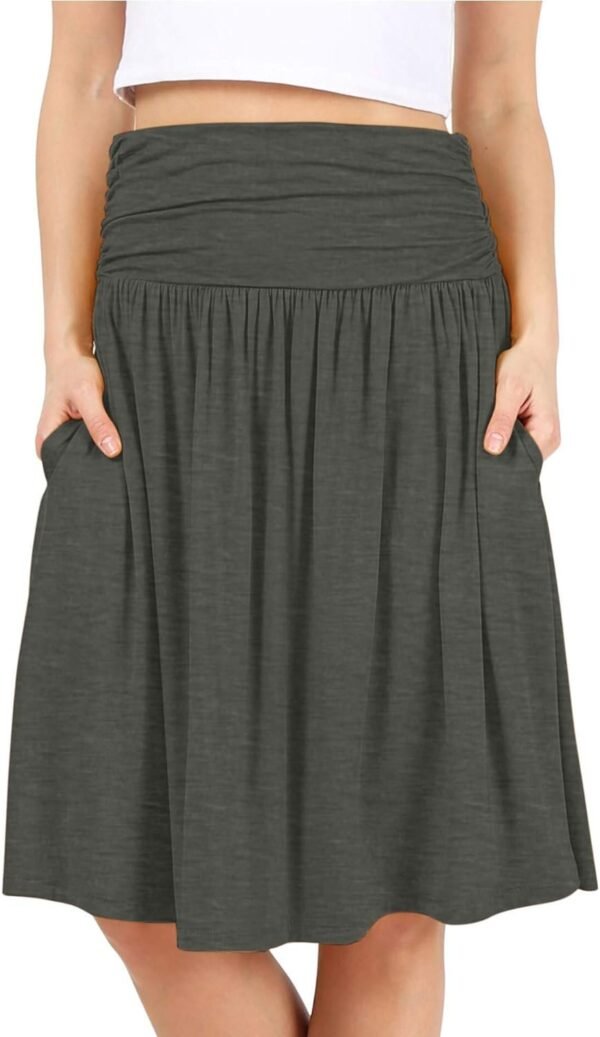 Skirts for Women Regular and Plus Size Skirt with Pockets Below The Knee Length Ruched Flowy Midi Skirt