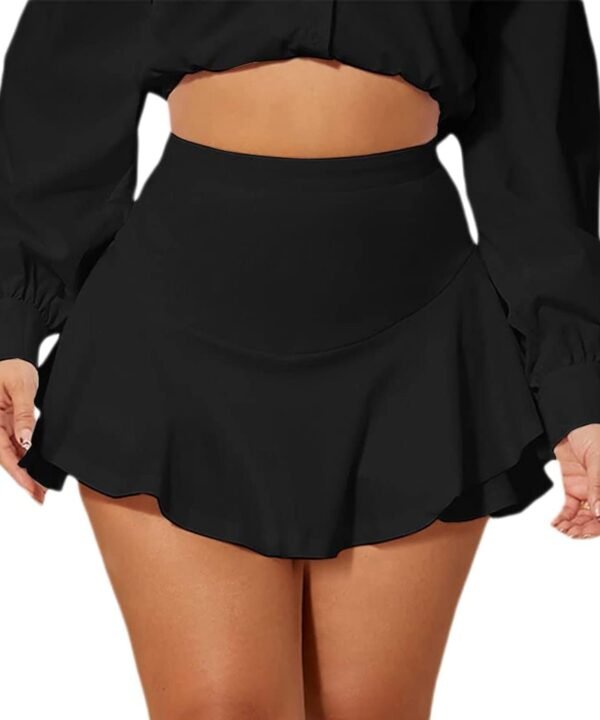 Mini Skirt for Women Sexy Solid Ruffle Trim Lingerie Skirt Short High Waist Two Layer Hem Skirt