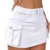 Women Denim Skirt Mini Low Waist Button Bodycon Y2K Flap Pockets Skirts