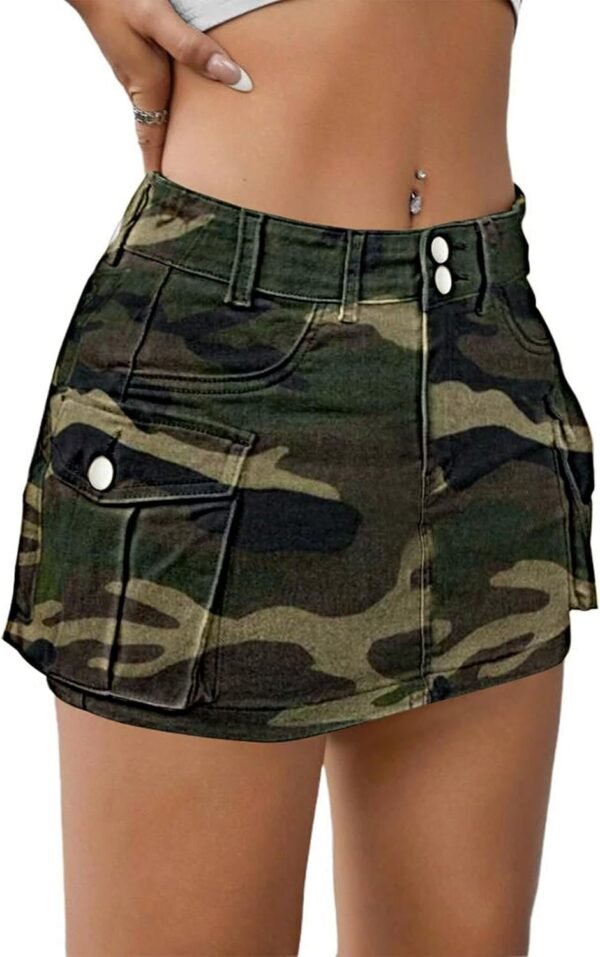 Low Waist Skirt Women Button Mini Denim Skirt with Pocket Mini Skirt