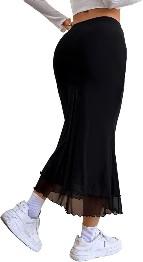 Women's Lettuce Trim High Waist Mesh Fishtail Bodycon Long Skirt