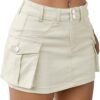 Low Waist Skirt Women Button Mini Denim Skirt with Pocket Mini Skirt