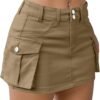 Low Waist Skirt Women Button Mini Denim Skirt with Pocket Mini Skirt
