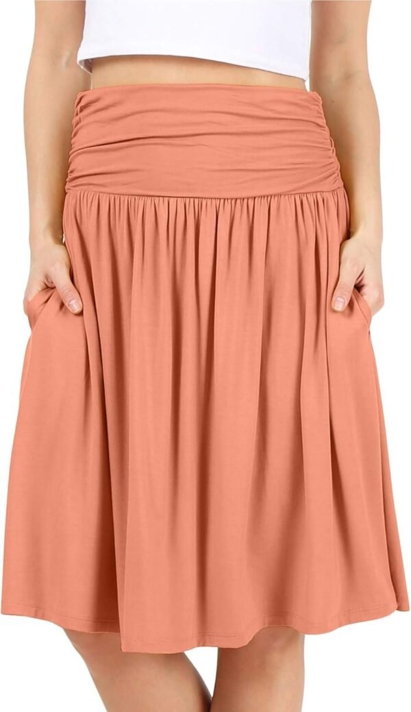Skirts for Women Regular and Plus Size Skirt with Pockets Below The Knee Length Ruched Flowy Midi Skirt