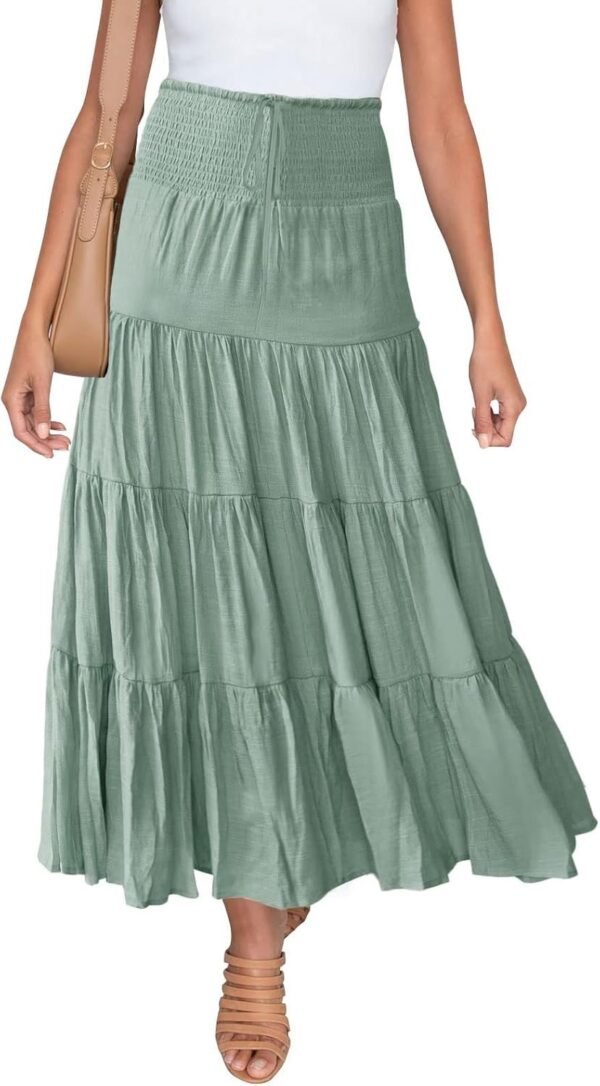 Women's 2024 Summer Elastic High Waist Boho Maxi Skirt Casual Drawstring A Line Flowy Long Skirts