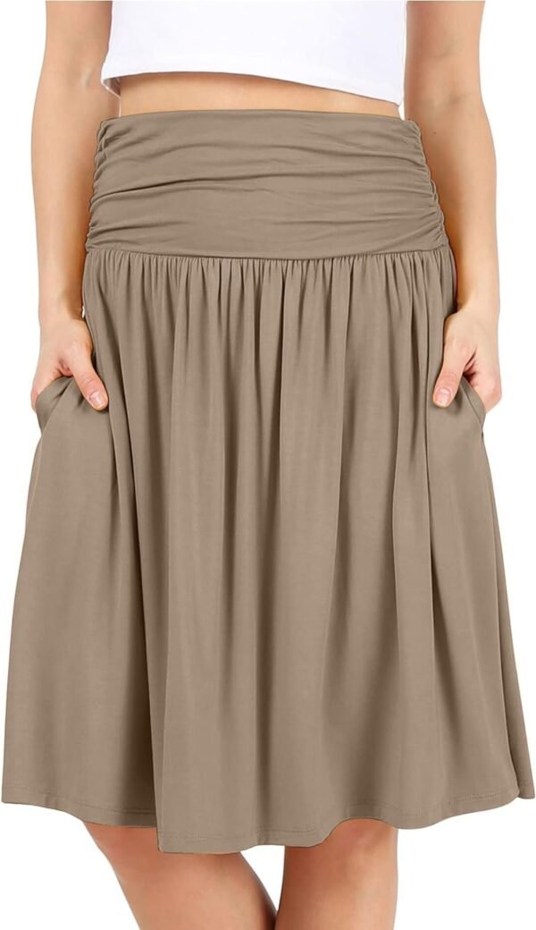Skirts for Women Regular and Plus Size Skirt with Pockets Below The Knee Length Ruched Flowy Midi Skirt