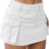 Low Waist Skirt Women Button Mini Denim Skirt with Pocket Mini Skirt