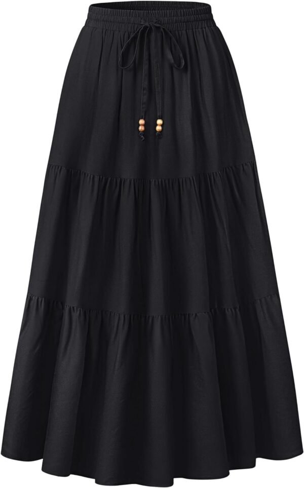 Women's 2024 Summer Boho Elastic High Waist Maxi Skirt A-Line Flowy Ruffle Tiered Long Beach Skirts with Pockets