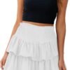 Women's High Waist Ruffle Mini Skirt Cute Tiered Short Skirt with Shorts Underneath