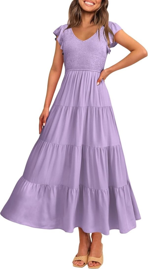 Women's Cap Sleeve V Neck Smocked Beach Sundress