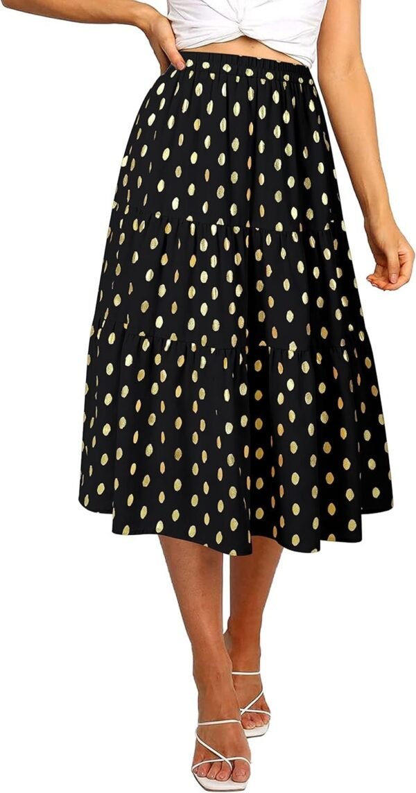 Women's Boho Leopard Print Skirt Pleated A-Line Swing Midi Skirts