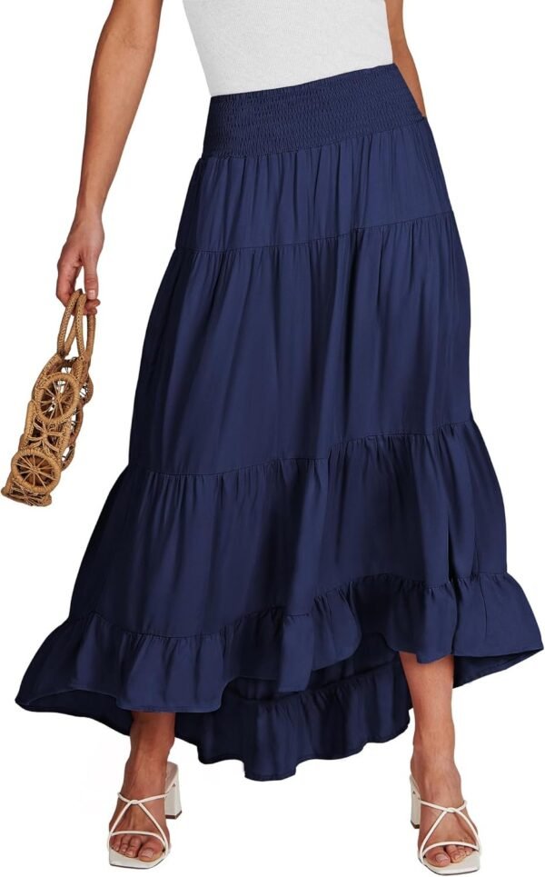 Women Summer Maxi Skirt Elastic High Waist Flowy Boho Casual Tiered Aline Long Beach Skirts 2024 Trendy Outfits