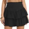 Women's High Waist Ruffle Mini Skirt Cute Tiered Short Skirt with Shorts Underneath