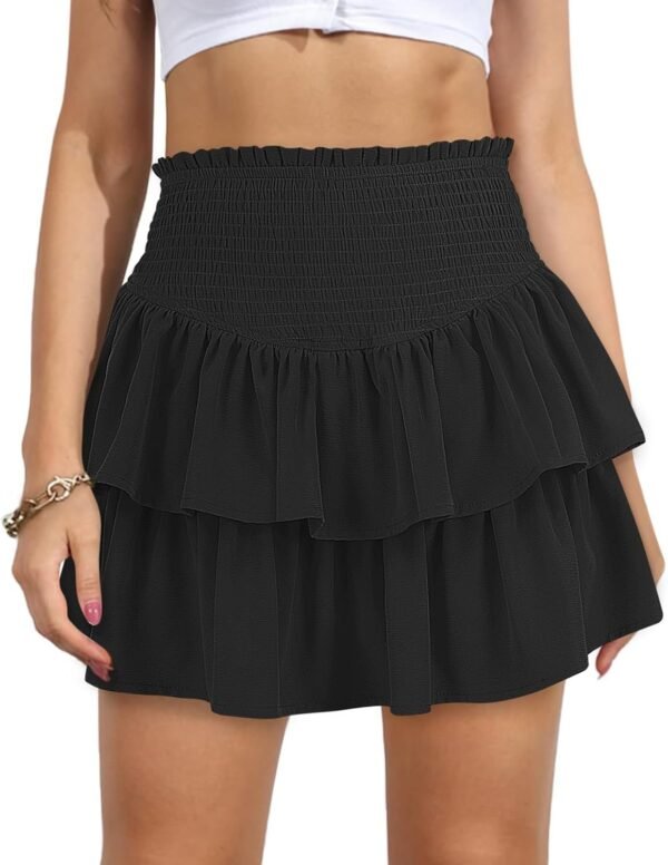 Women's High Waist Ruffle Mini Skirt Cute Tiered Short Skirt with Shorts Underneath