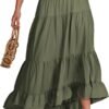 Women Summer Maxi Skirt Elastic High Waist Flowy Boho Casual Tiered Aline Long Beach Skirts 2024 Trendy Outfits