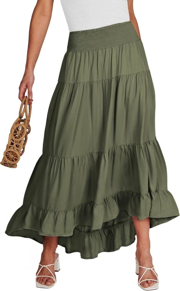 Women Summer Maxi Skirt Elastic High Waist Flowy Boho Casual Tiered Aline Long Beach Skirts 2024 Trendy Outfits