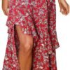 Women 2024 Summer Spring Boho Long Skirts Dress Floral Print Elastic Waist Split Ruffle High Low Beach Maxi Skirt