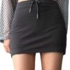 Women's Drawstring Waist Bodycon Skirt Skinny Mini Length Casual Plain Skirts