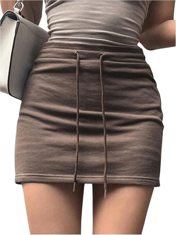 Women's Drawstring Waist Bodycon Skirt Skinny Mini Length Casual Plain Skirts