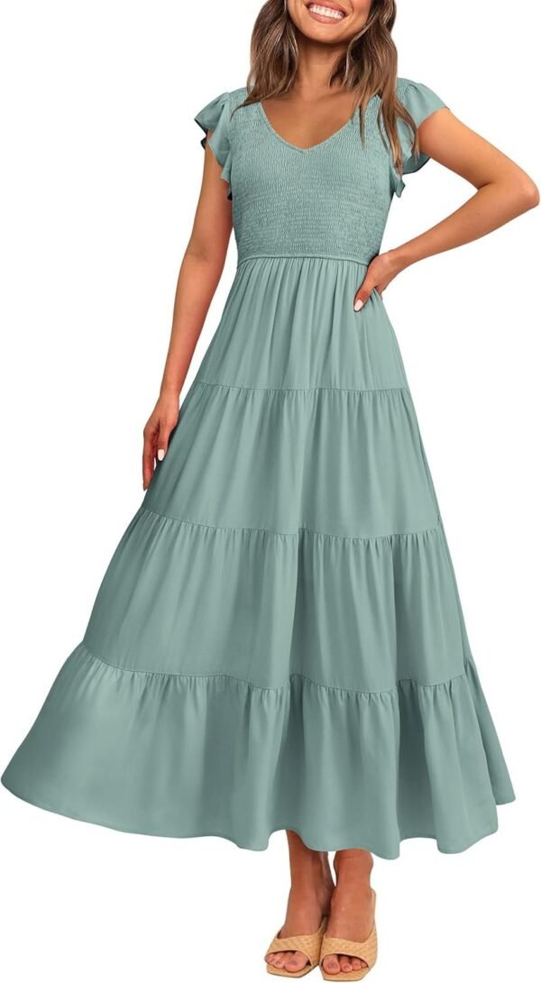 Women's Cap Sleeve V Neck Smocked Beach Sundress