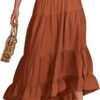 Women Summer Maxi Skirt Elastic High Waist Flowy Boho Casual Tiered Aline Long Beach Skirts 2024 Trendy Outfits