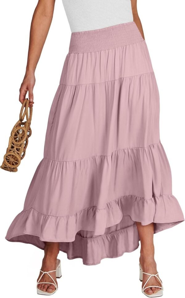 Women Summer Maxi Skirt Elastic High Waist Flowy Boho Casual Tiered Aline Long Beach Skirts 2024 Trendy Outfits