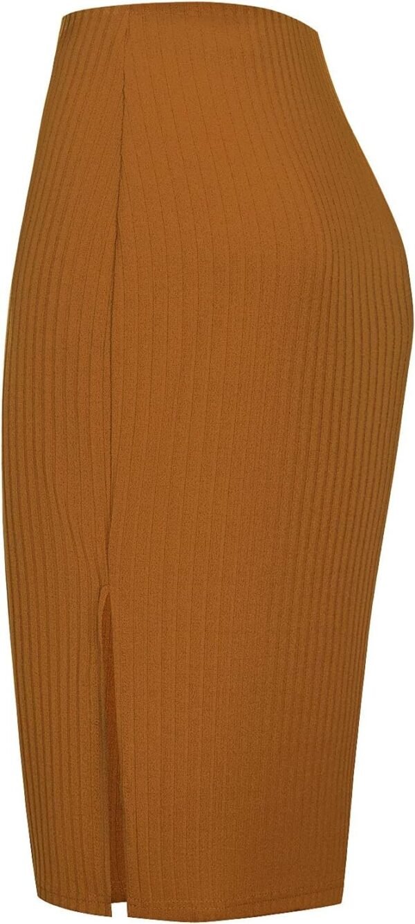 Elastic High Waist Knee Length Pencil Skirt Ribbed Knit Basic Tube Midi Skirt