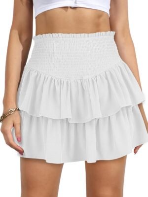Women's High Waist Ruffle Mini Skirt Cute Tiered Short Skirt with Shorts Underneath