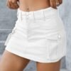Low Waist Skirt Women Button Mini Denim Skirt with Pocket Mini Skirt