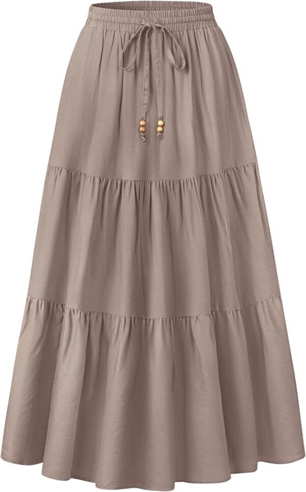 Women's 2024 Summer Boho Elastic High Waist Maxi Skirt A-Line Flowy Ruffle Tiered Long Beach Skirts with Pockets