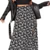 Women's Boho Floral High Waist Split A Line Midi Skirt