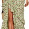 Women 2024 Summer Spring Boho Long Skirts Dress Floral Print Elastic Waist Split Ruffle High Low Beach Maxi Skirt