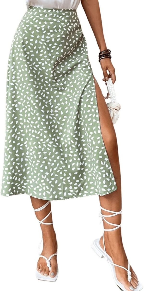 Women's Boho Floral High Waist Split A Line Midi Skirt