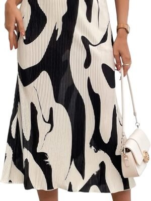 Women's High Waist Graphic Print A Line Pleated Long Skirt