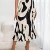 Women's High Waist Graphic Print A Line Pleated Long Skirt