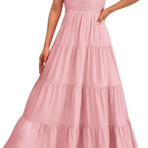 Women's Cap Sleeve V Neck Smocked Beach Sundress