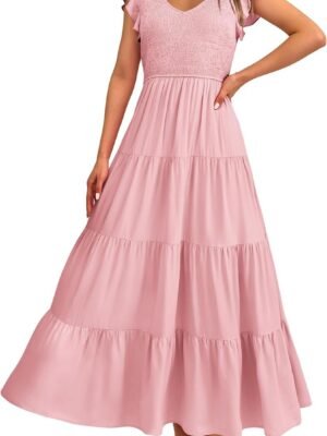 Women's Cap Sleeve V Neck Smocked Beach Sundress