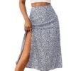Women's Boho Floral High Waist Split A Line Midi Skirt