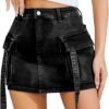 Skirt Women y2k Button Mini Jeans Skirt Denim Skirt with Pocket Low Waist
