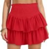 Women's High Waist Ruffle Mini Skirt Cute Tiered Short Skirt with Shorts Underneath