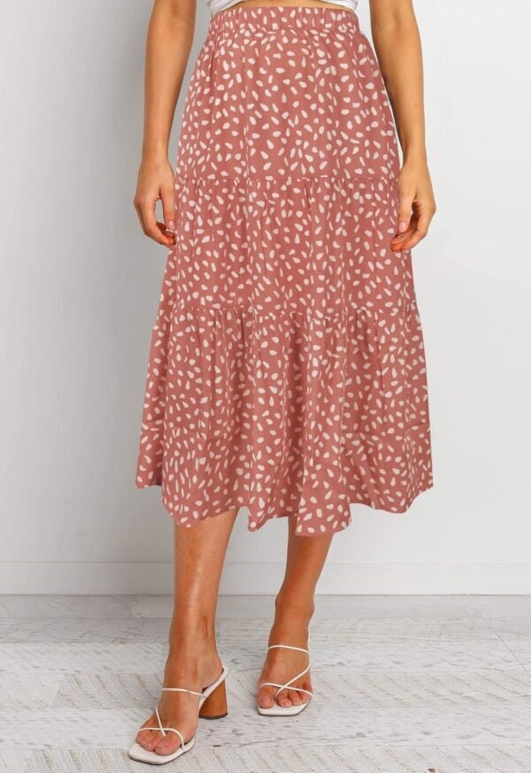 Women's Boho Leopard Print Skirt Pleated A-Line Swing Midi Skirts