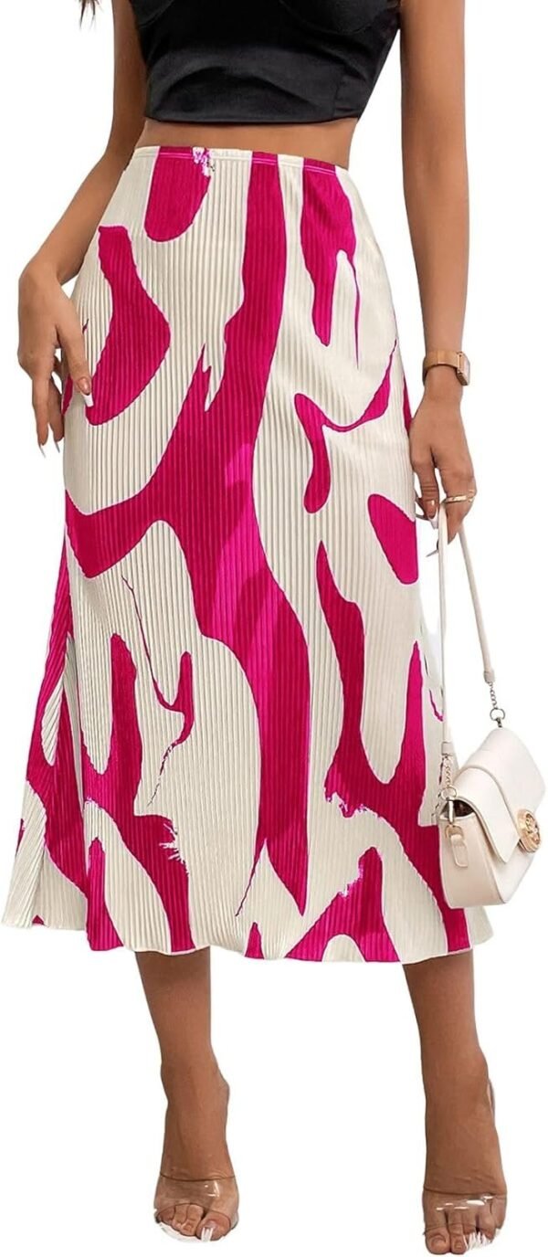 Women's High Waist Graphic Print A Line Pleated Long Skirt
